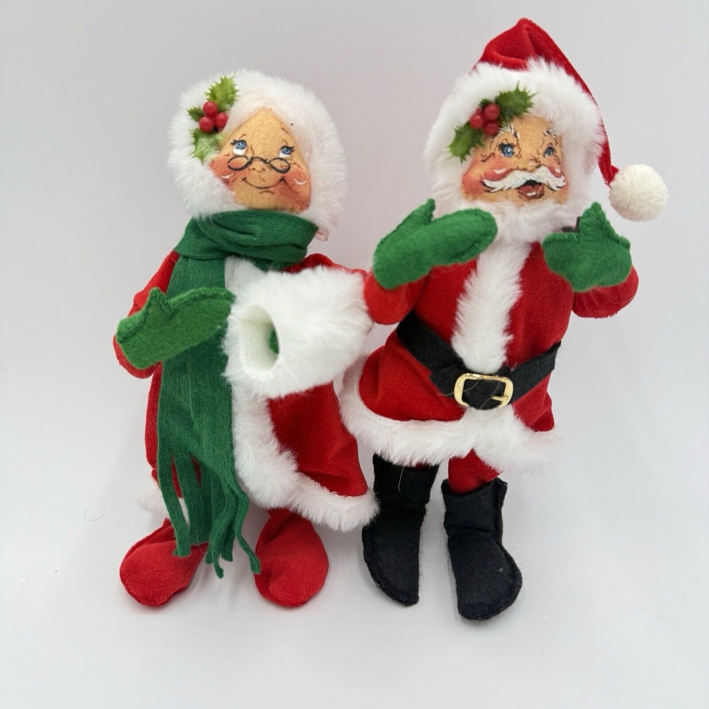 Annalee Vintage Dolls Mrs and Mr Claus Santa Plush Christmas 1963 Set 2 Pcs 9”