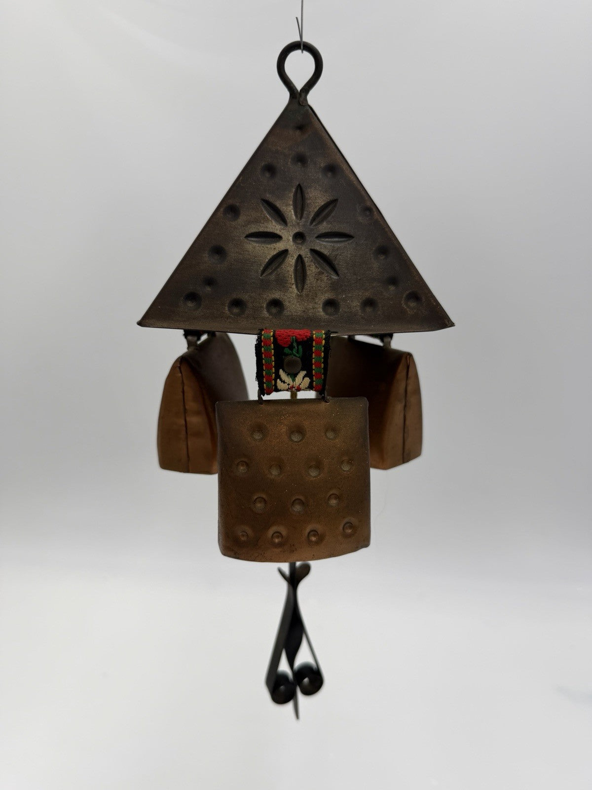 Vintage West Germany Hanging Cowbells Wind Chime 12” 3 Bells Rustic Copper
