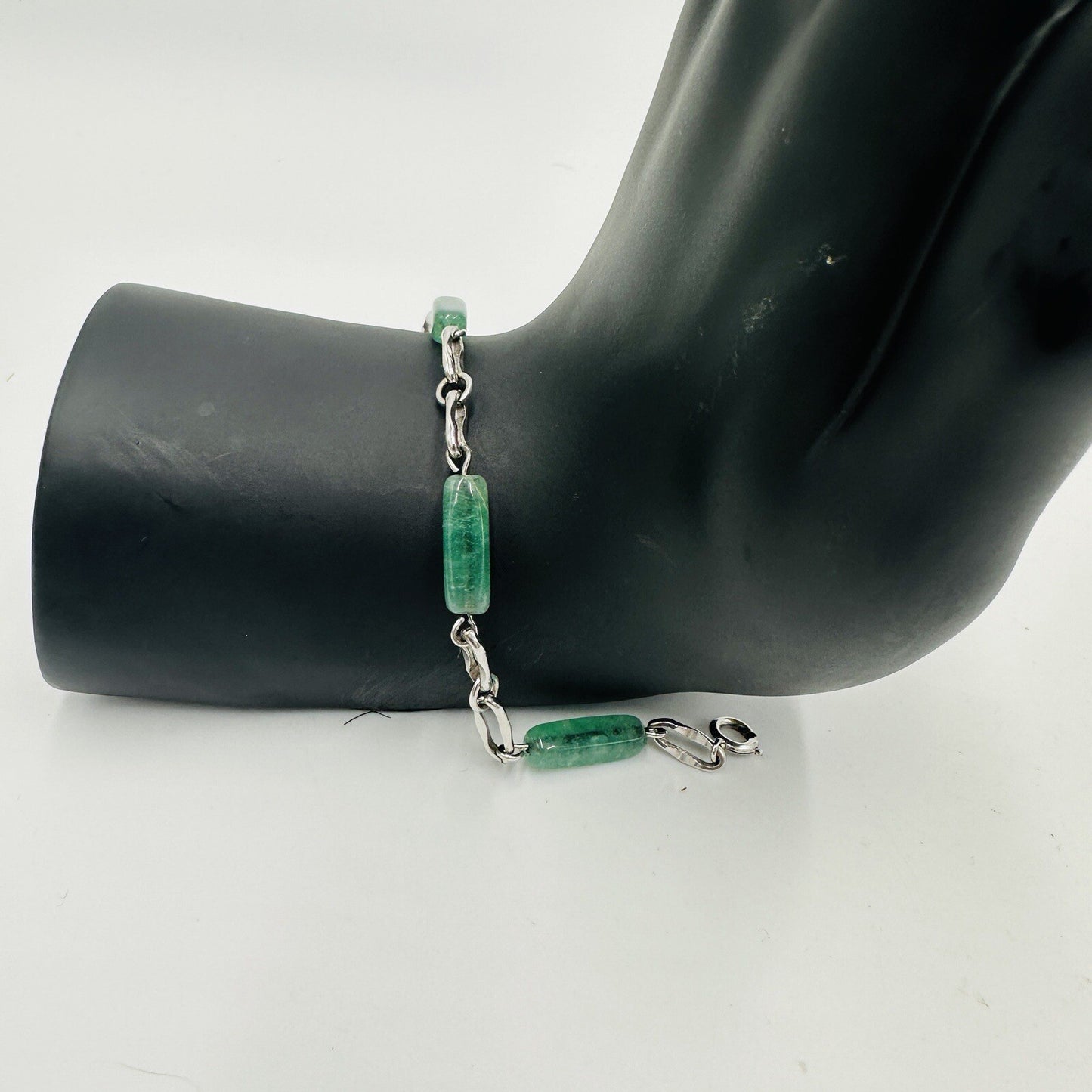 Krementz Bracelet Women's Jewelry Sterling Silver Green Glass Jade Vintage Mark