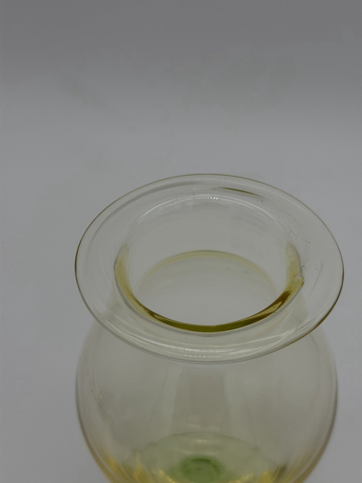 Vintage Tiffin art glass yellow w/green footed base Flower Vase 7”H Pedestal