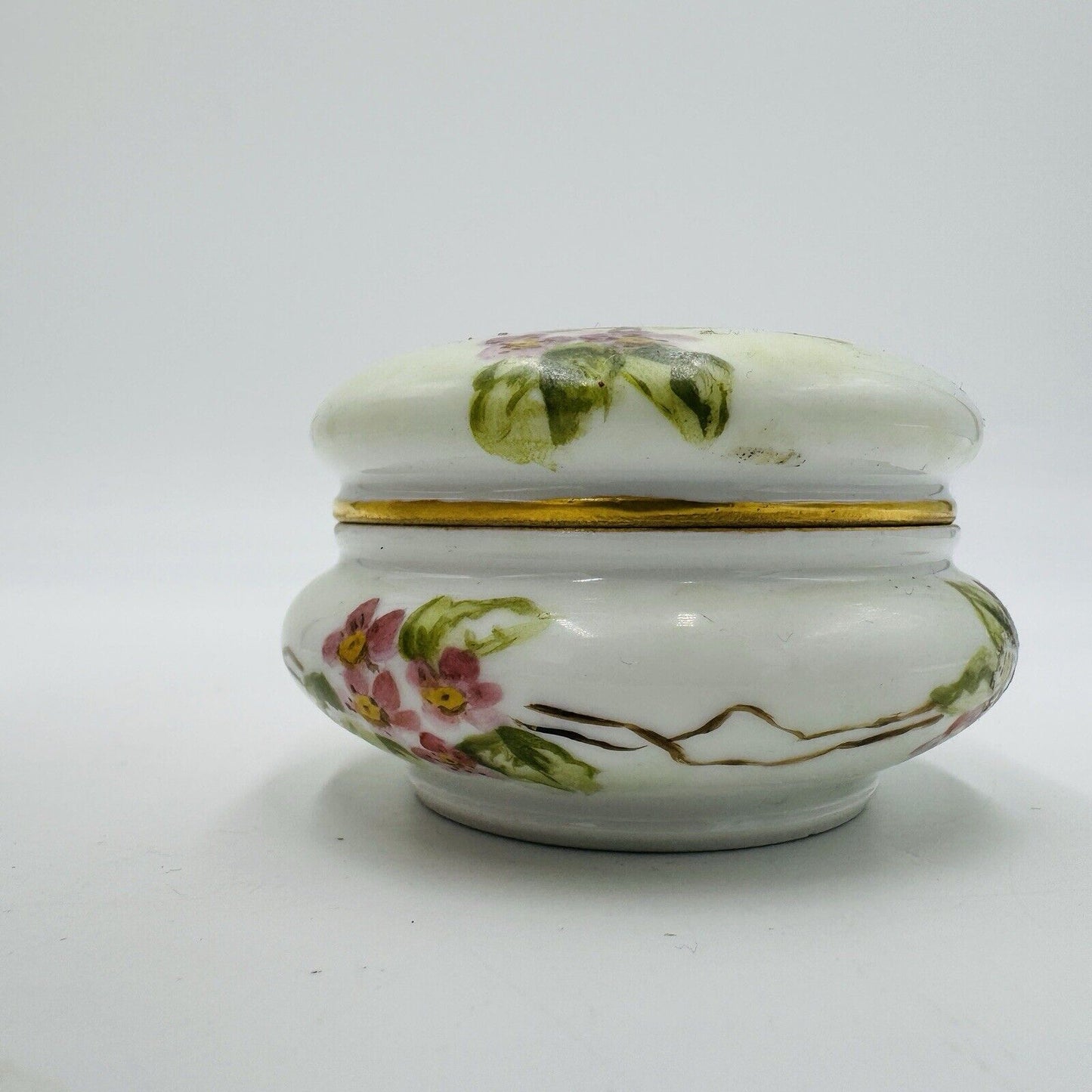 Antique T&V Limoges France Porcelain Floral Trinket Box Jewelry Box Painted 2”