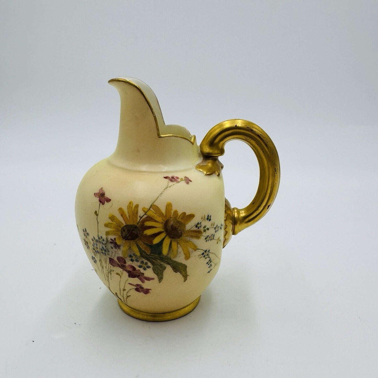 Antique ROYAL WORCESTER BLUSH IVORY EWER Jug 1094 6" Mini Vase Floral Painted