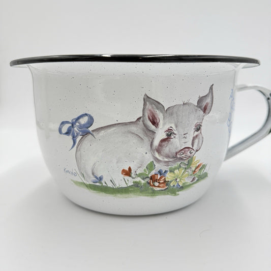DAUGHERTY STUDIO White Enameled Painted Pig Popcorn Bowl Signed Karen