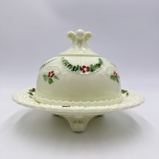 Antique Northwood custard Art glass covered butter dish 1900s. Uranium Victorian