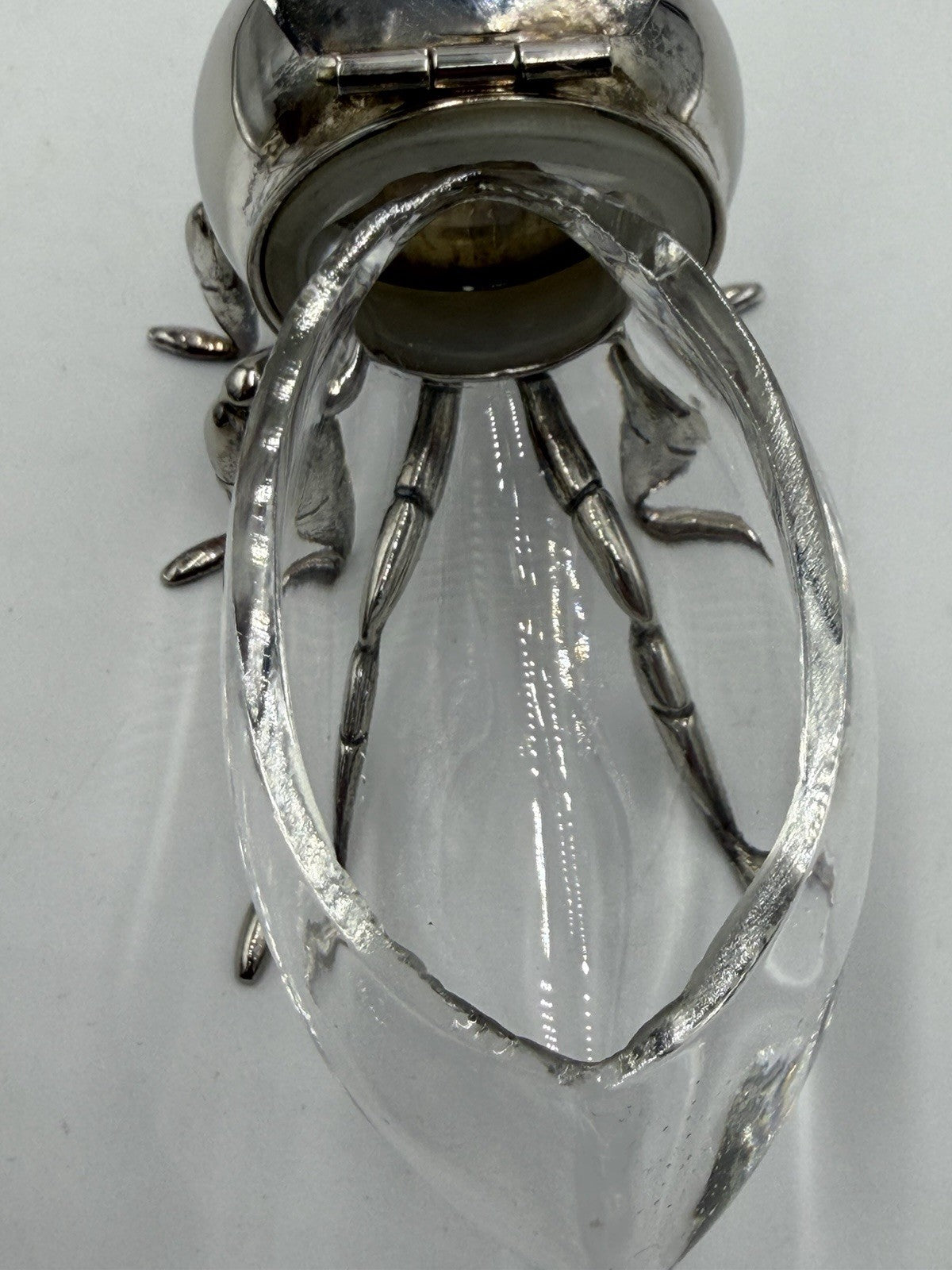 Antique Silver Plate & Glass Honey Bee Honey Pot Unmarked 6" Long x 3" Tall