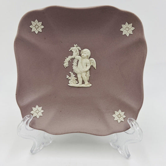 Wedgwood Dish Lilac and White Jasperware Fluted Square Four Seasons Cupid