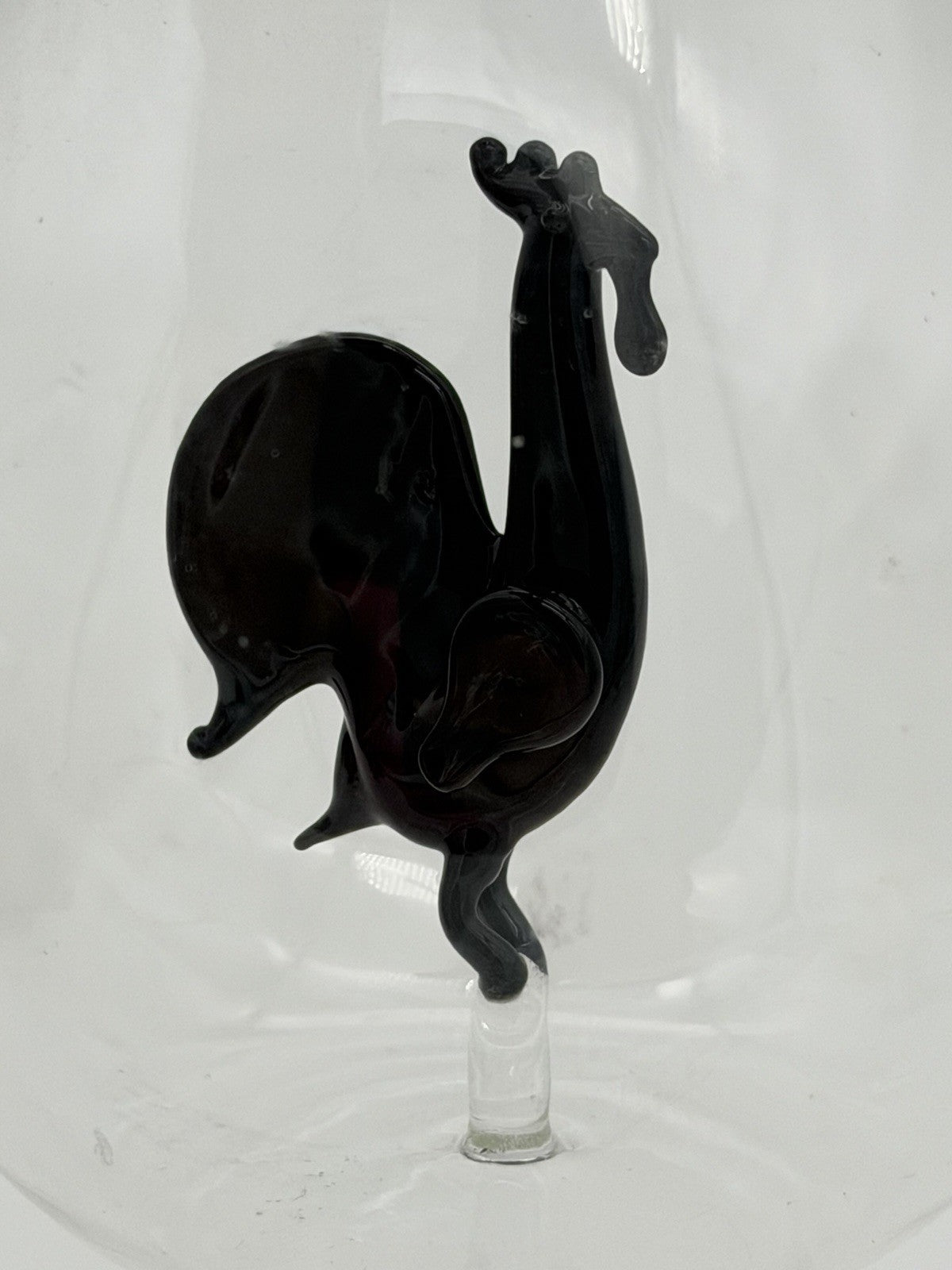 Cristalica European handblown glass gift bottle W/ Black Glass Rooster Figurine