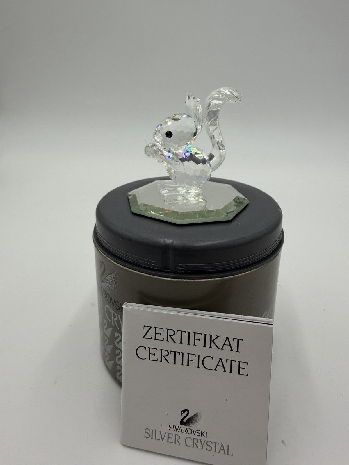 Swarovski Silver Crystal Squirrel with nut Figurine 7662 Black Eyes with Box