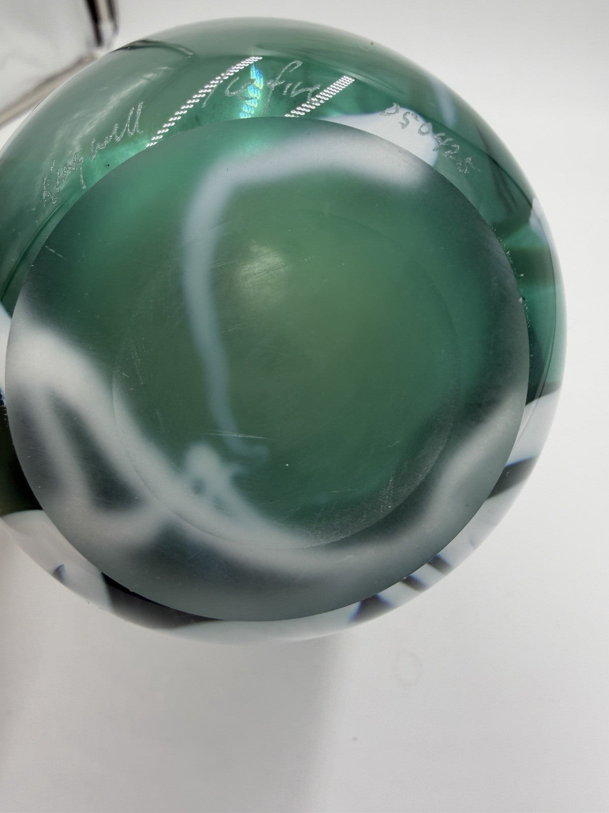 Rare Vintage James Kingwell Ice Fire Art Glass Green Large 11” Vase Signed