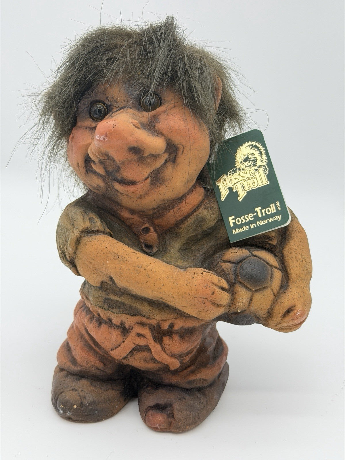 Fosse-Troll Pottery Norway Soccer Ball Boy 7”H W/Tag Sven Schulze Figurine