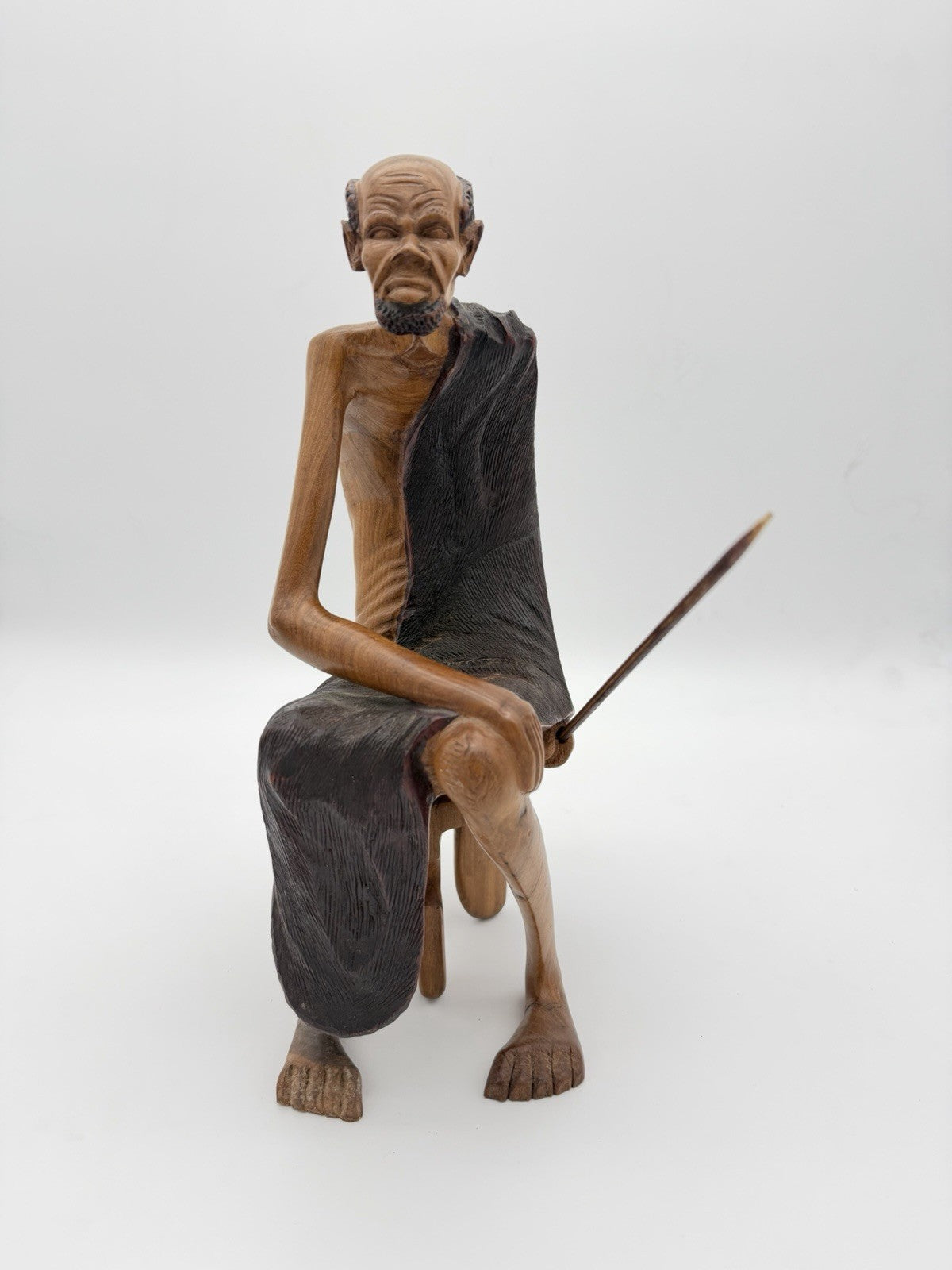 Vintage Folk Art Hand Carved Wood African Tribal Hunter Sculpture 13”H