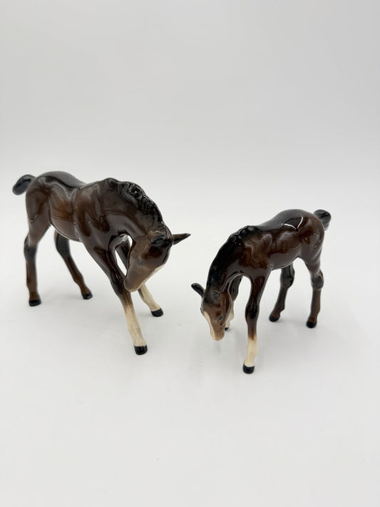 Beswick England Porcelain Painted Foal Horses Figurines 4”& 3” Glossy