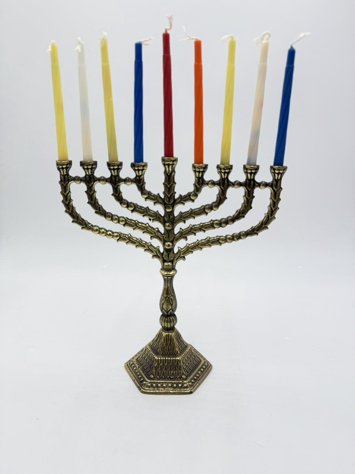Vintage Brass Hanukkah Menorah Jerusalem Judaica candlestick Israel 8in