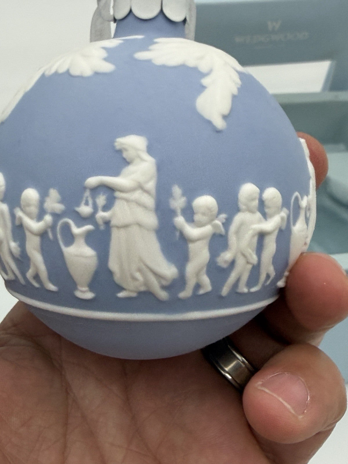 Wedgwood England Blue & White Jasperware Ornament Women &Children Cherubs