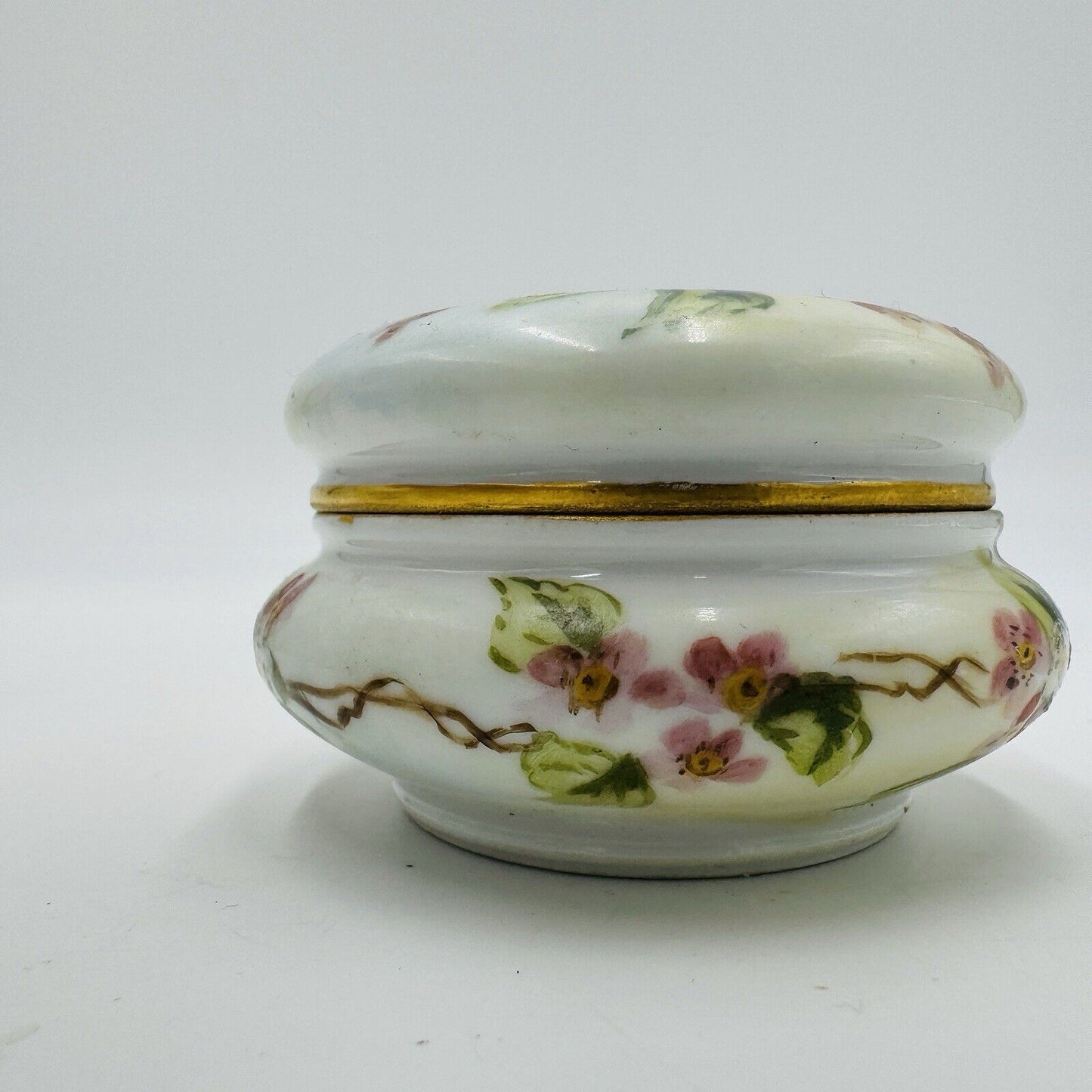 Antique T&V Limoges France Porcelain Floral Trinket Box Jewelry Box Painted 2”