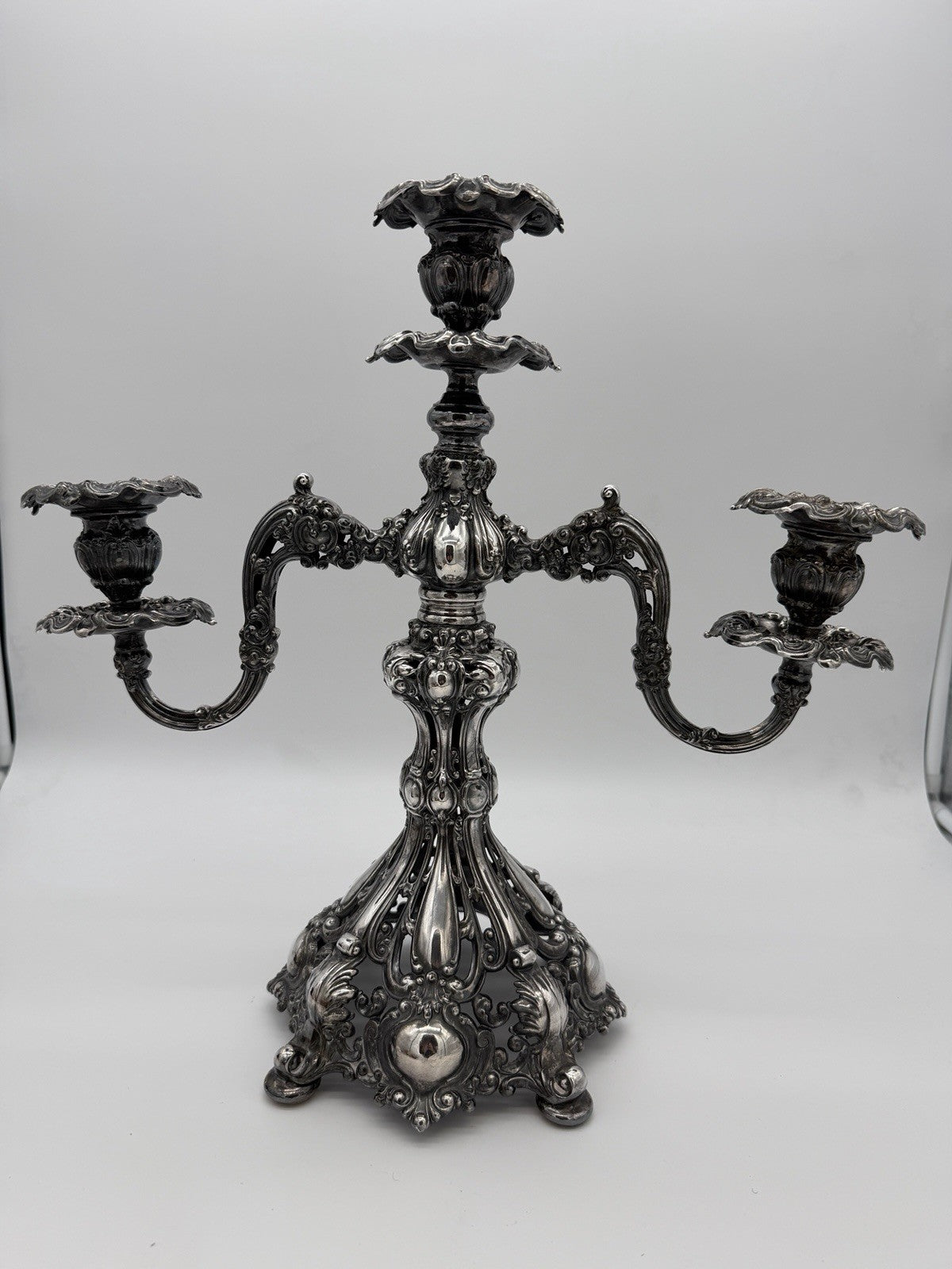 Antique Reed & Barton Silver Plated Renaissance Designed 3 light Candelabra