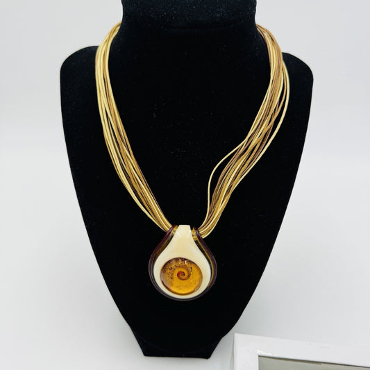 Antica Murrina Venetian Art Glass Amber Swirl Multi Straps Necklace Italy