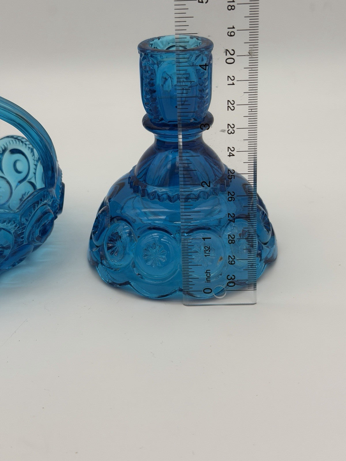 MCM LE Smith Moon & Stars Art glass basket & Candleholder colonial blue Set