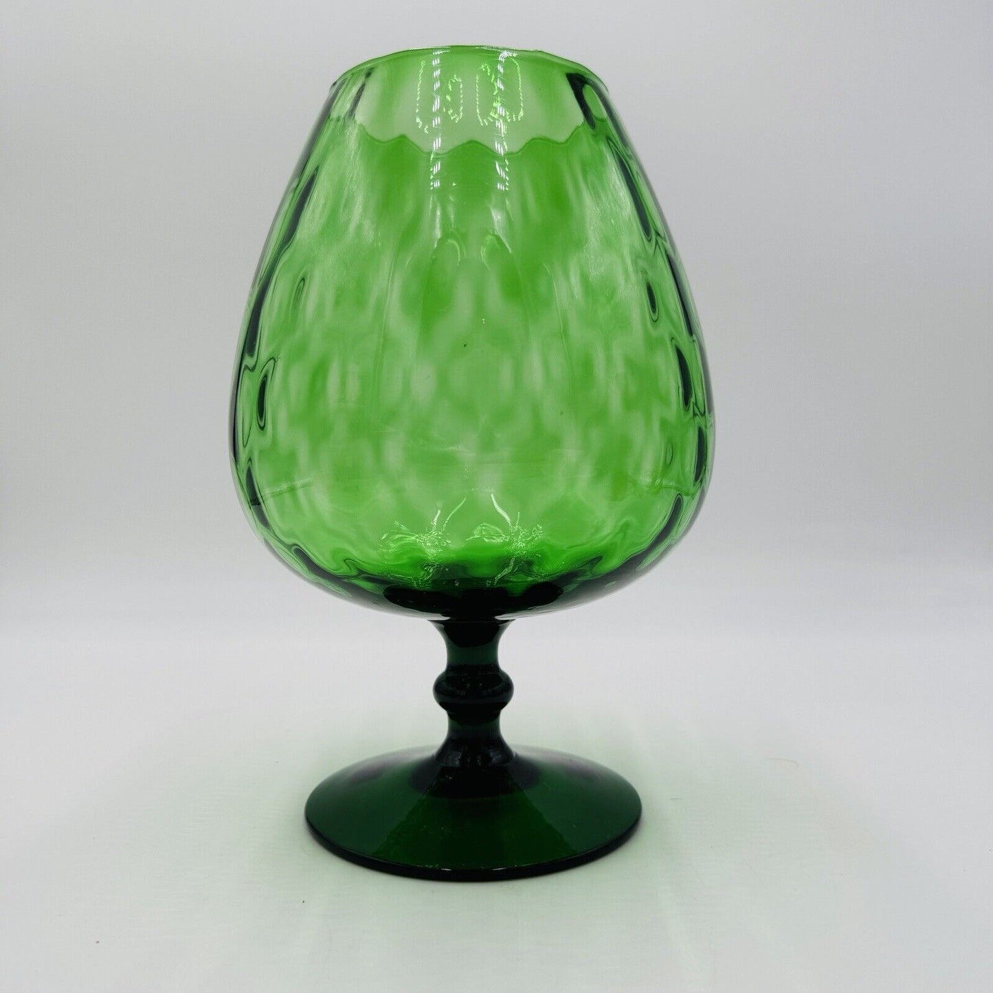 MCM Empoli Green Art Glass Lattice Optic Balloon Compote Footed Snifter Shape 9”