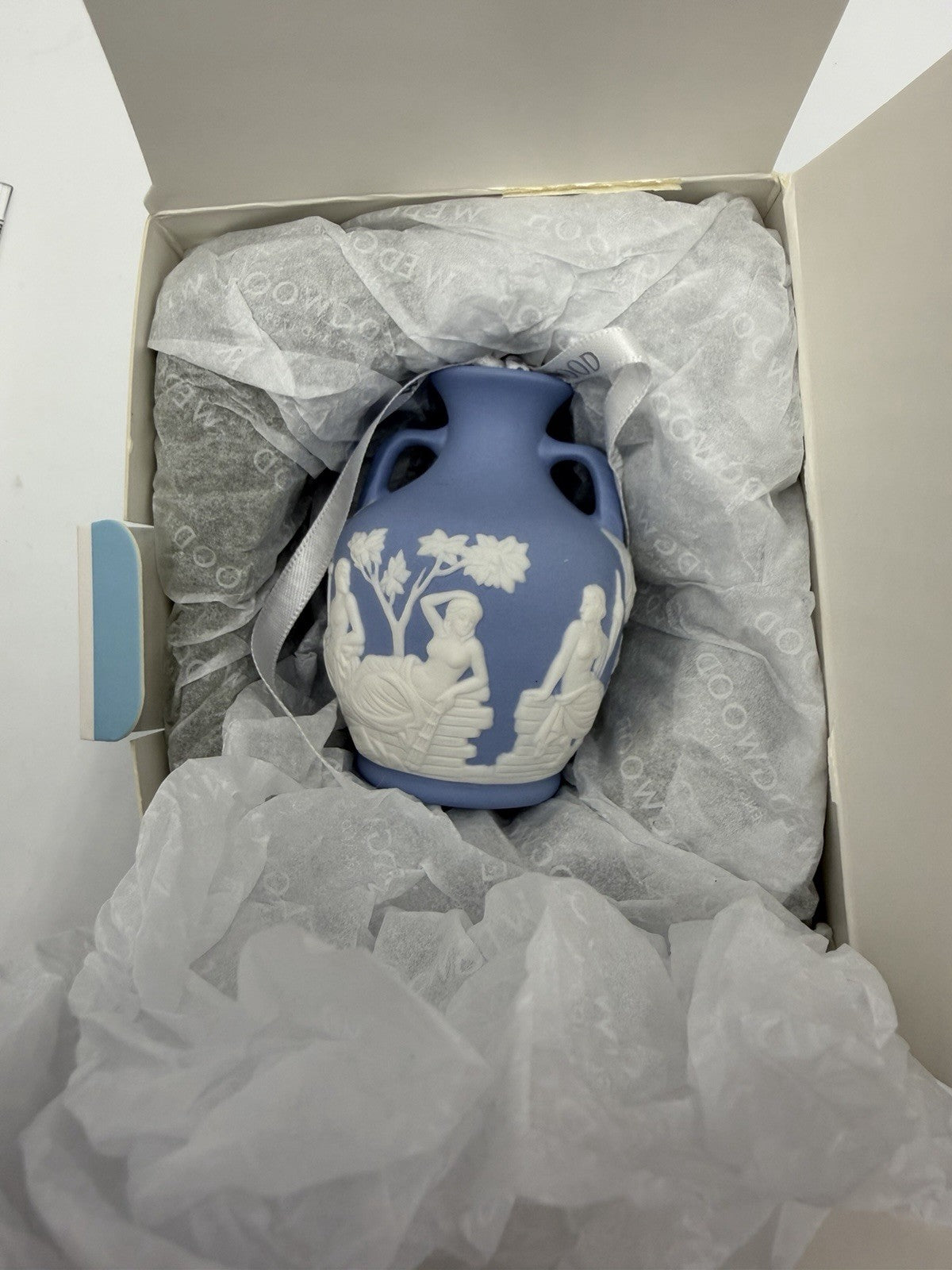 Wedgwood Jasperware Blue Miniature Vase Christmas Ornament Boxed