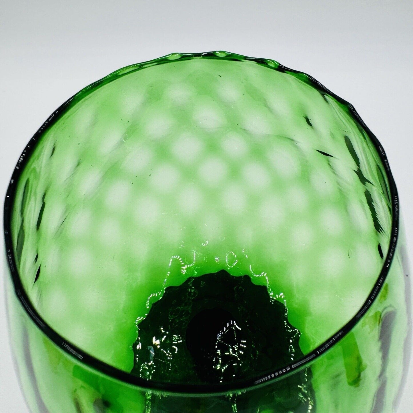 MCM Empoli Green Art Glass Lattice Optic Balloon Compote Footed Snifter Shape 9”