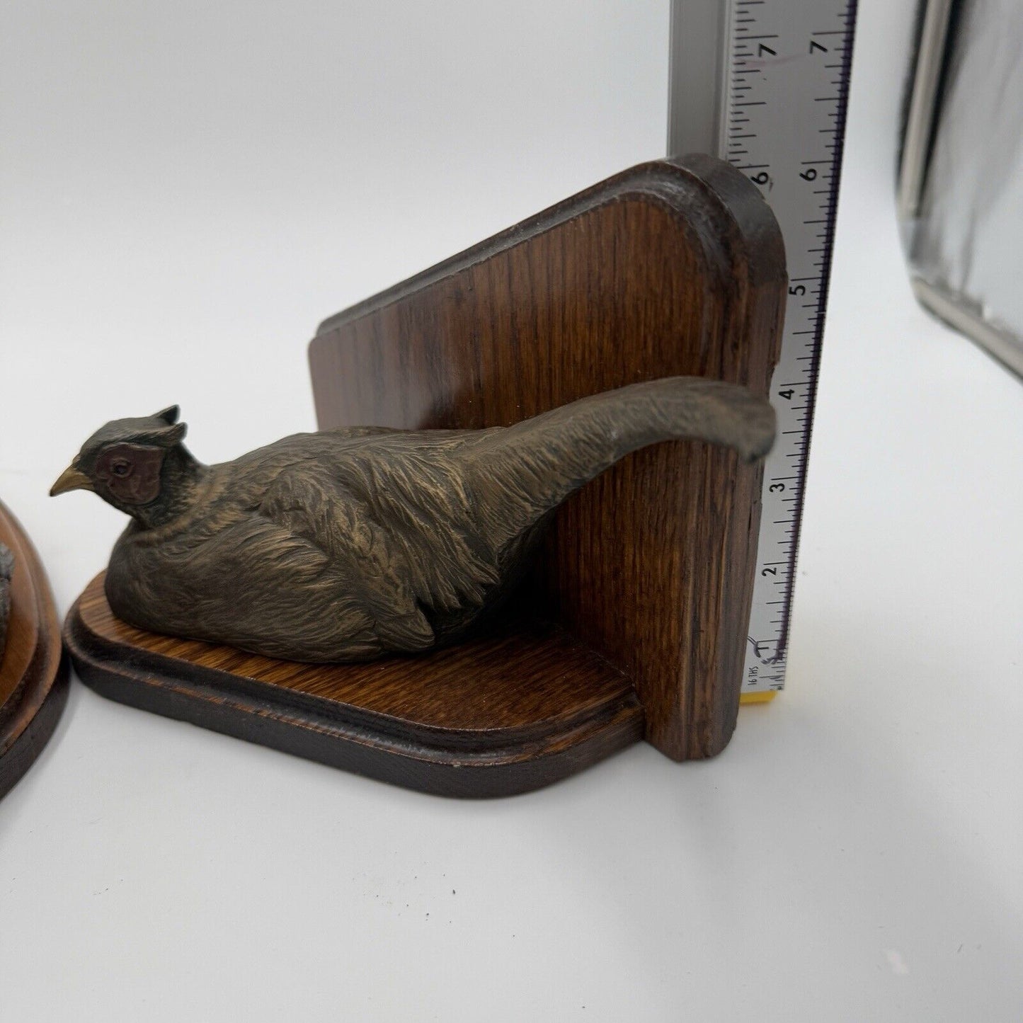 Rare Ducks Unlimited Bronze Tone Pheasant Rooster Book Ends Wood