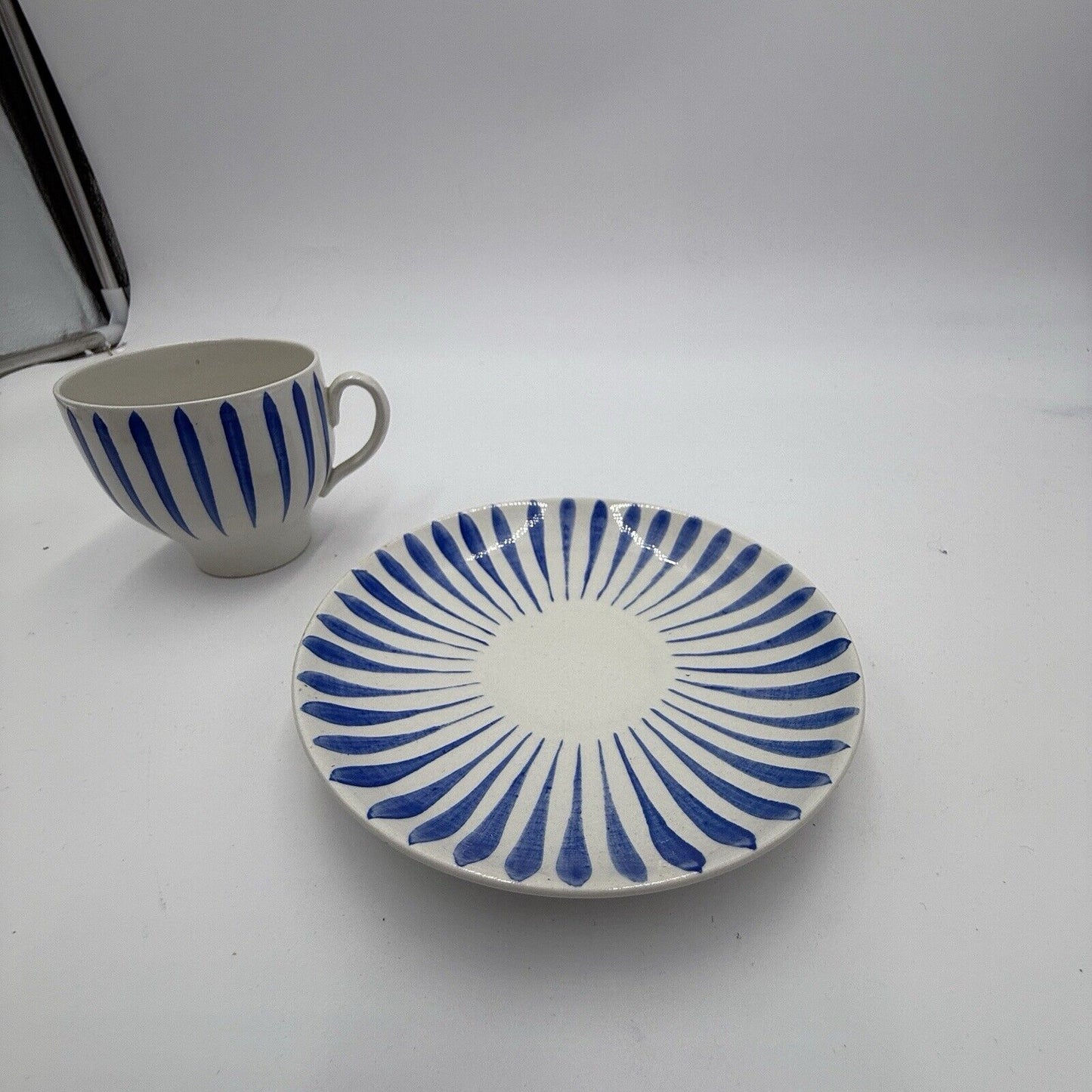 Upsala Ekeby Gefle Cup and Saucer Blue & White Zebra MCM Sweden BLÅ ASTEŘ #356