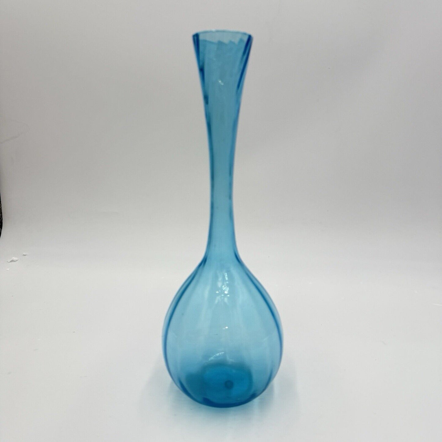 Vintage Swedish Art Glass Flower Bud Aqua Blue Bulb Glass Vase 10” Swirl