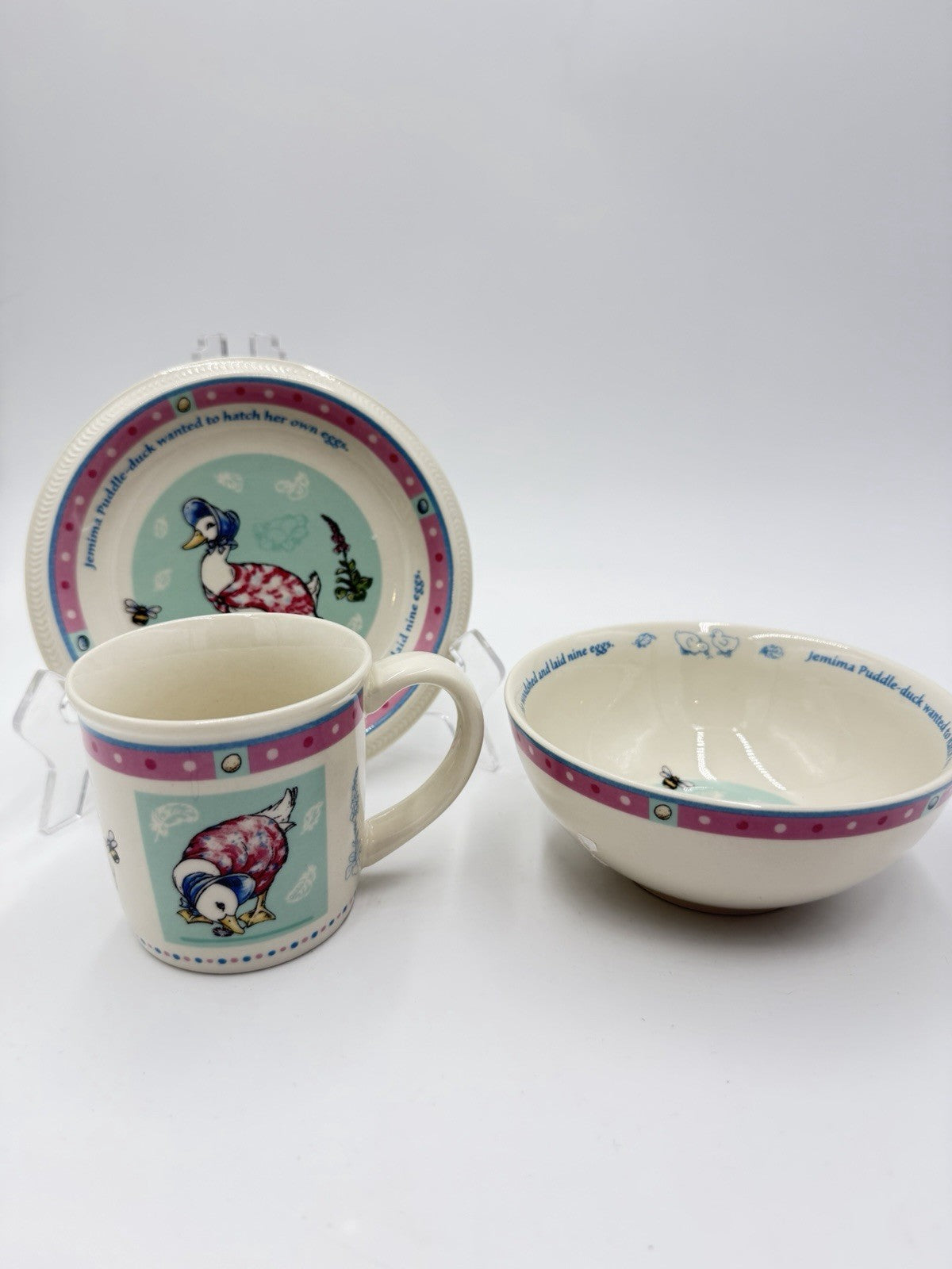 Wedgwood England Porcelain Beatrix Potter Jemima Puddle-Duck 3 PCs Set 2003