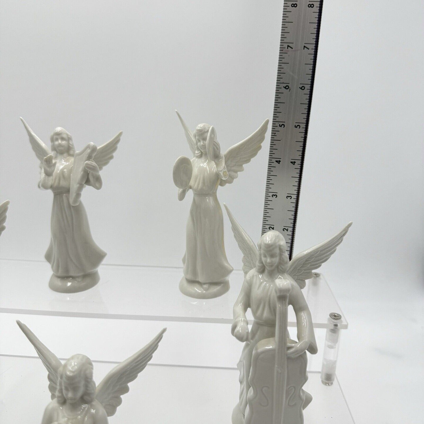 Dresden Germany White Angel Choir Band Figurines Porcelain Vintage 5” Set