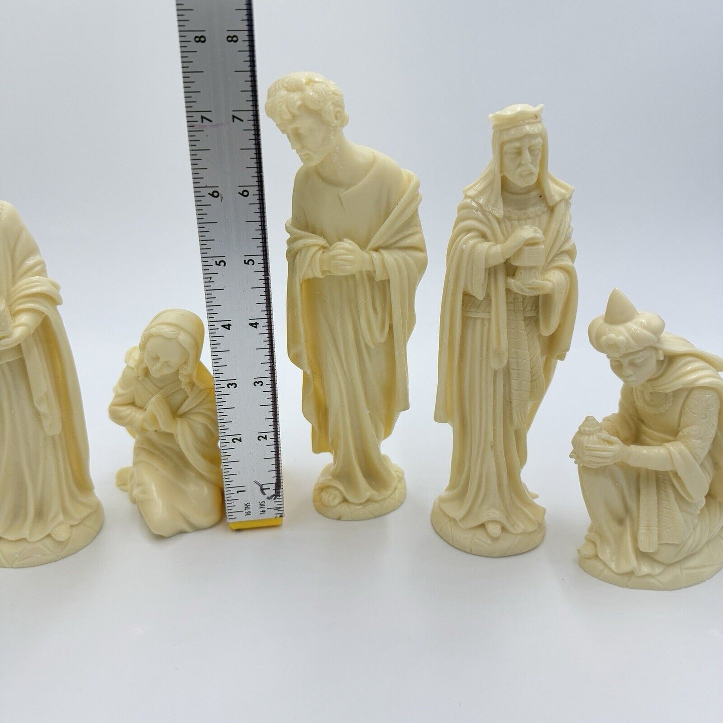 Vintage Bianchi Italy Alabaster Carved Nativity Set Figurines Jesus Missing 7”