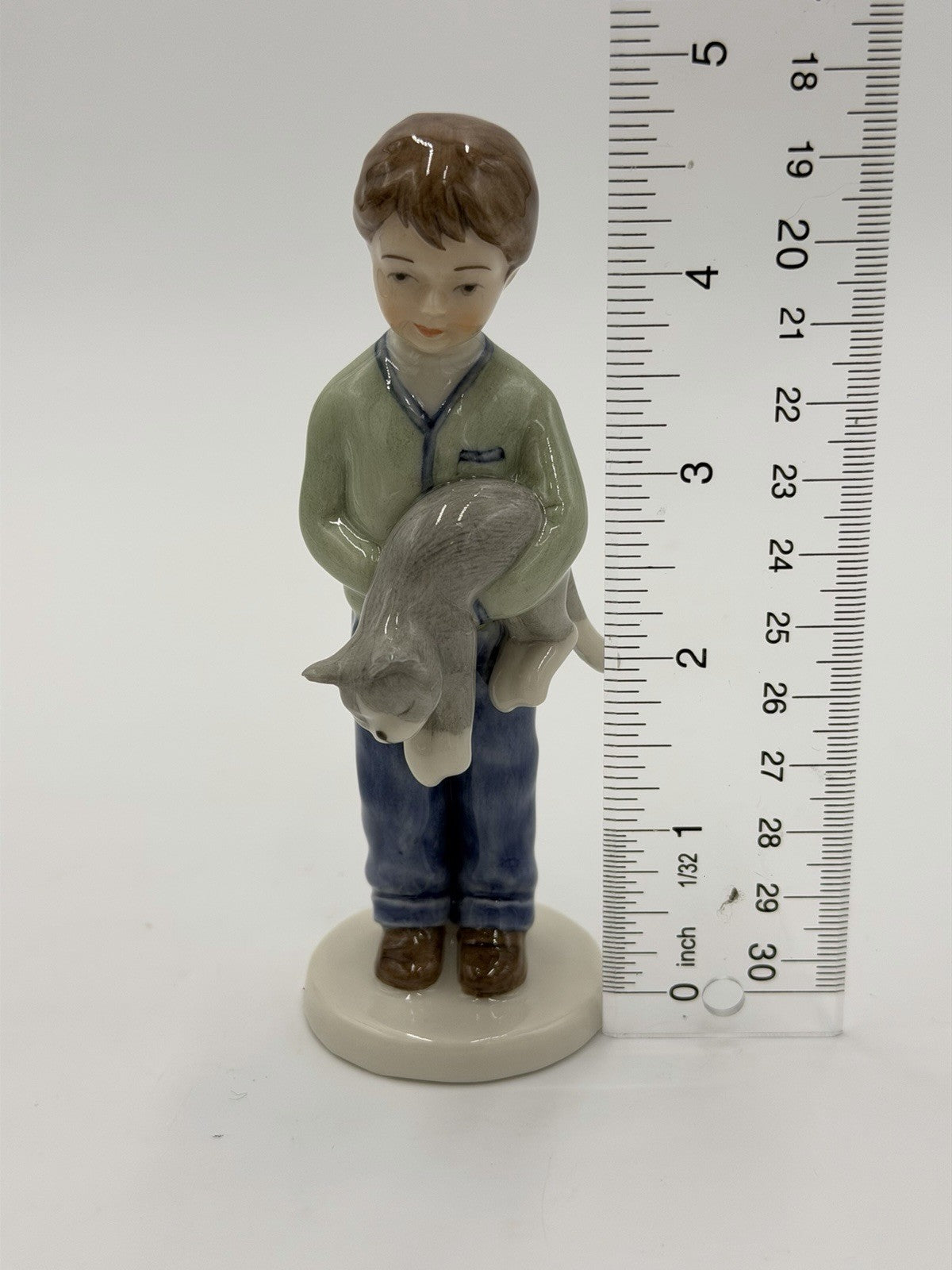 Royal Copenhagen Denmark Porcelain Boy with Cat 5" #758 Yearly Figurine 2001