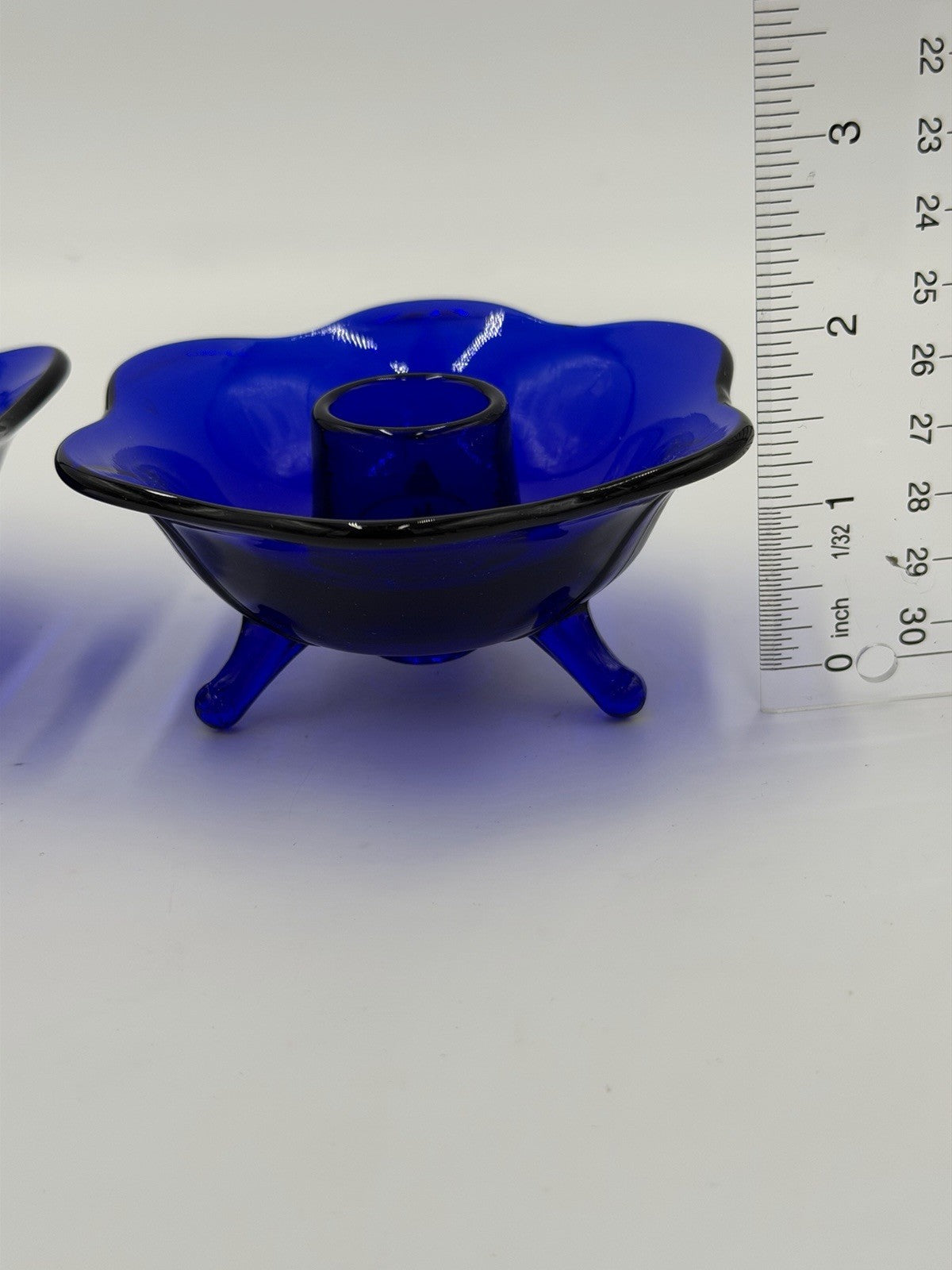 Fenton Art Glass Blue Cobalt Footed Candle Holder Set 2 PCs Vintage