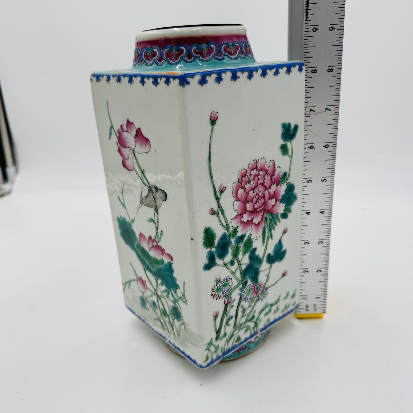 Antique REPUBLIC Chinese Famille Floral porcelain CONG vase CHINA MARK Rare