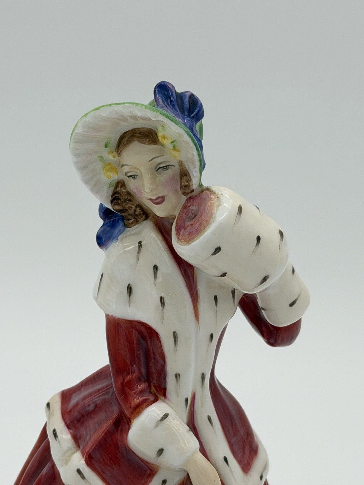 Royal Doulton England Porcelain Christmas Morn Painted Red Dress Lady Figurine 7