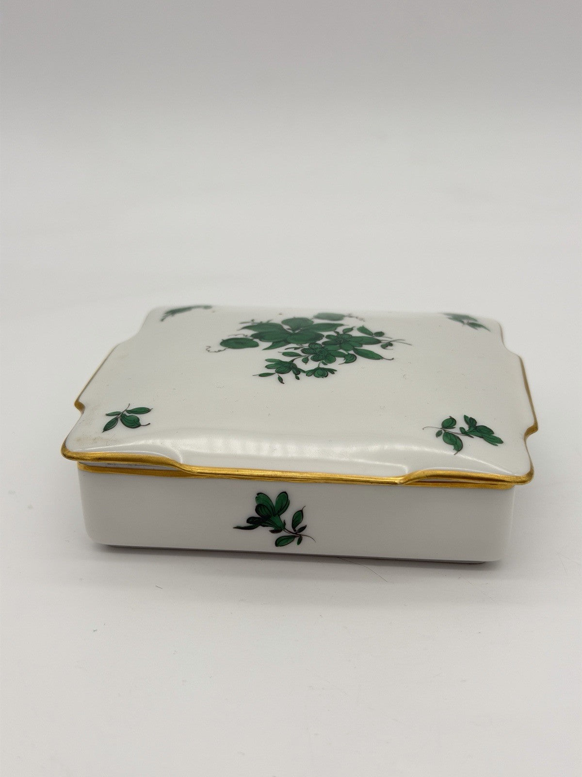 Augarten Wien MARIA THERESIA Green Floral Vienna Austria Square trinket box