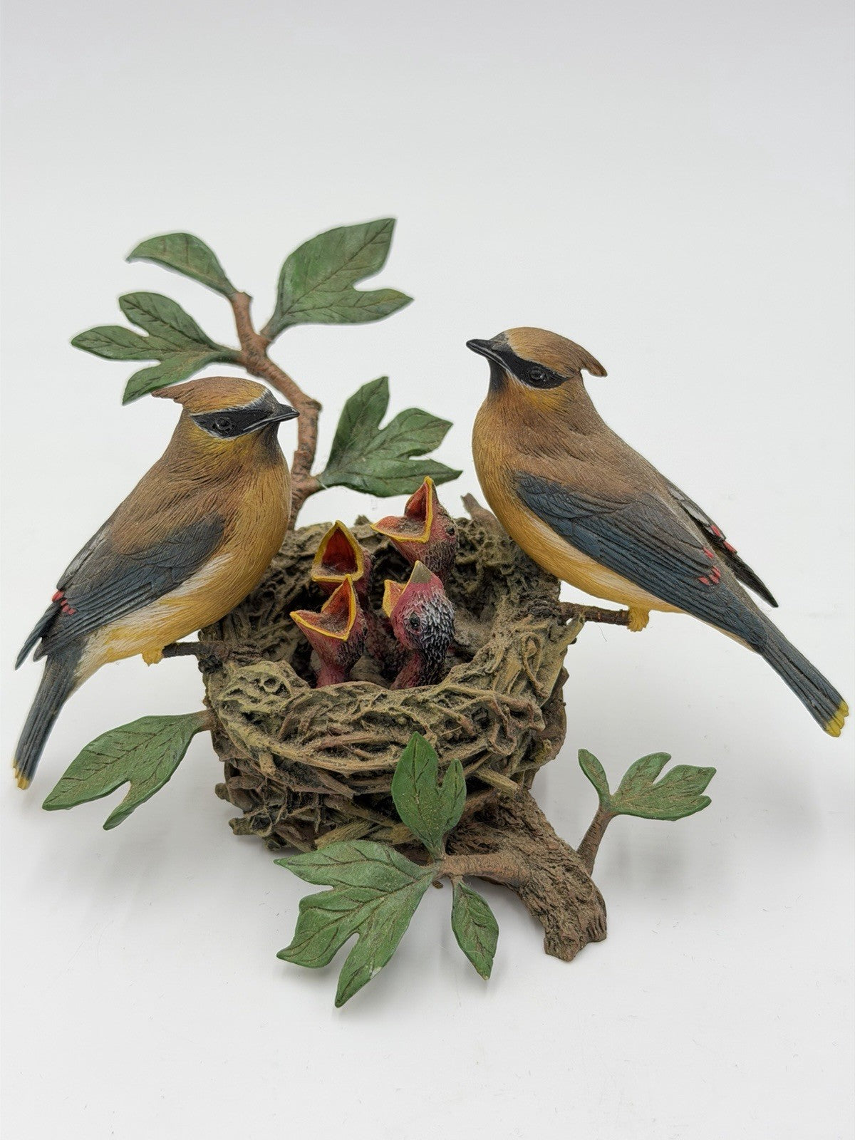 The Danbury Mint Cedar Waxwings Birds on Nest Figurine by Bob Guge Painted Vtg