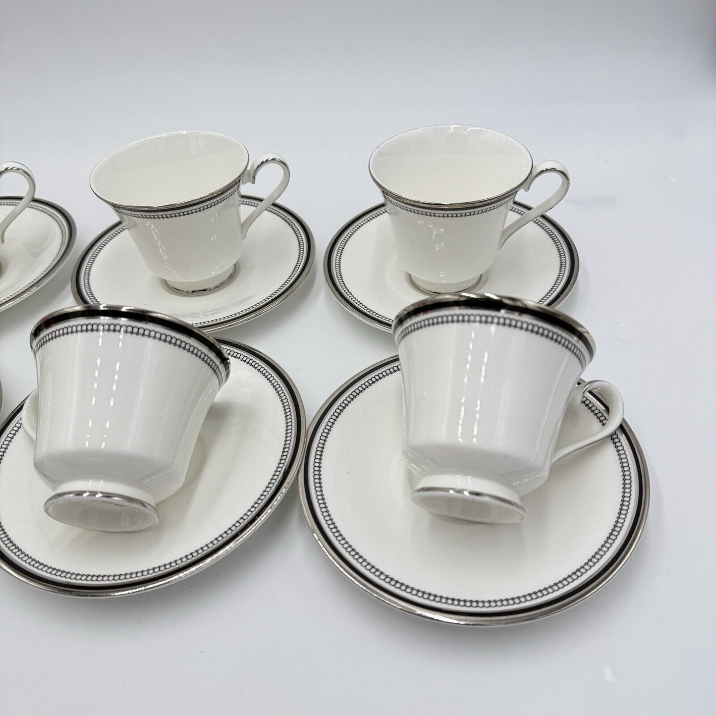 Vintage Royal Doulton SARABANDE H 5023 Bone China Black White CUPS & SAUCERS Set