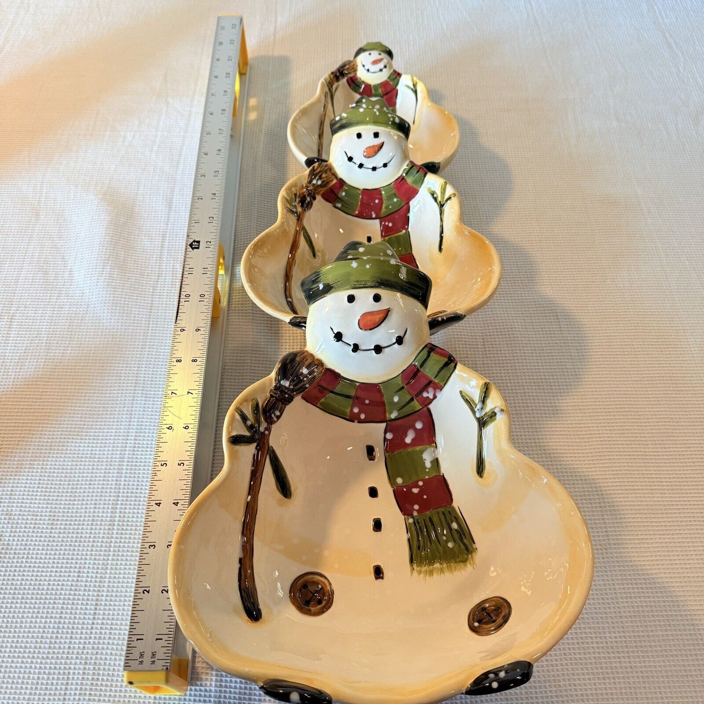 Dario Farrucci Serving Bowl Hand Painted 9” Snowman Family 3 Nesting Holiday Dec