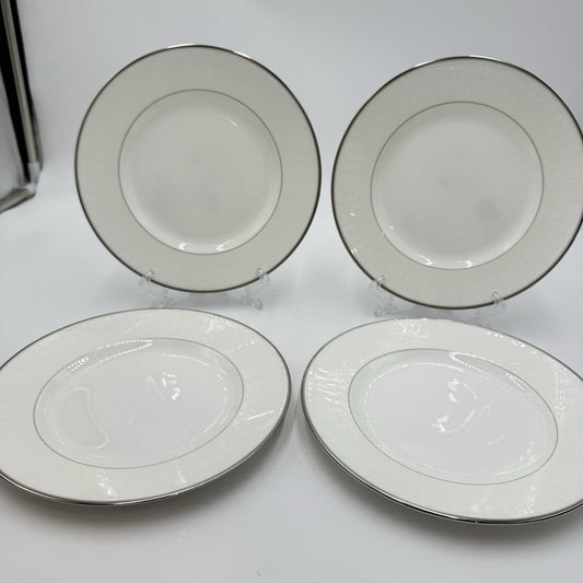 Waterford Fine British China Lismore Platinum  Salad Dessert Plates 4 PCs 8" New