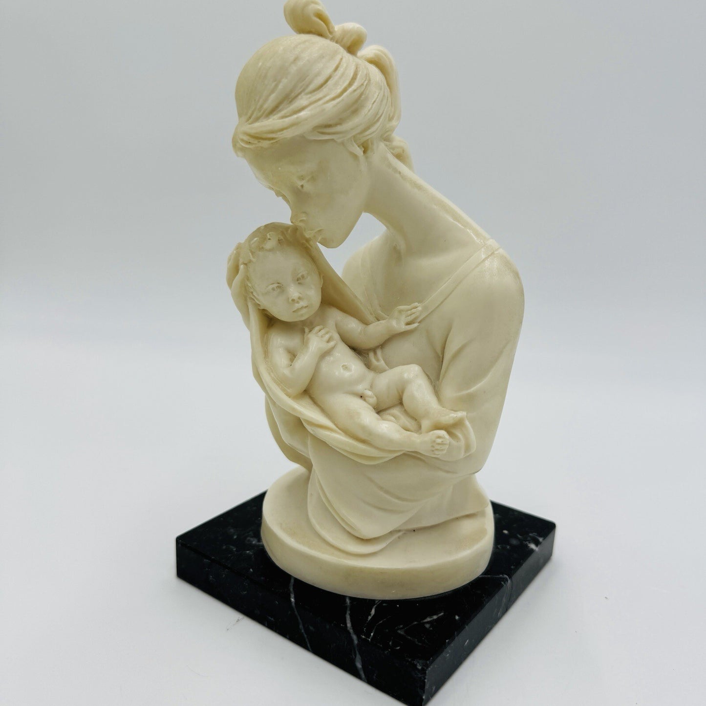 A. Santini Mother & Child Alabaster Sculpture Classic Figurine 7.5” Italy Vtg