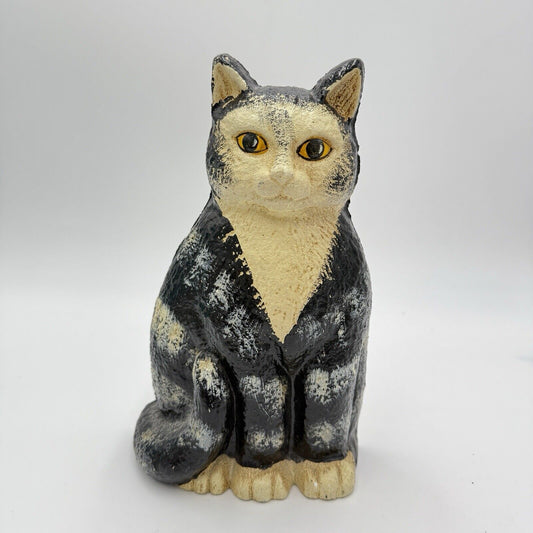 Vintage Cast iron Cat Door Stop yellow eyes Solid 10” Painted Sculpture Figurine