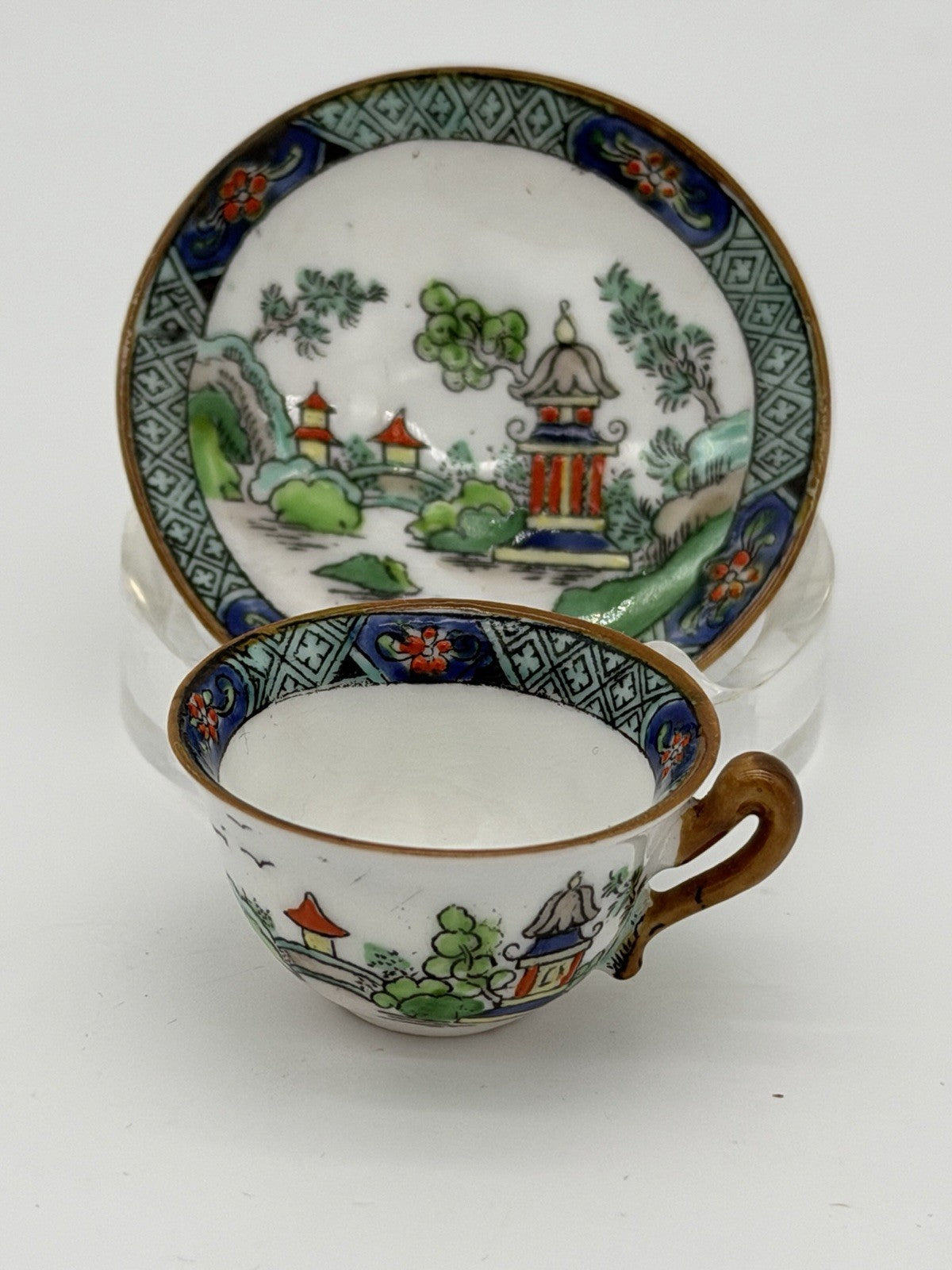 Crown STAFFORDSHIRE Chinese Willow MINIATURE Cup & Saucer Set Painted