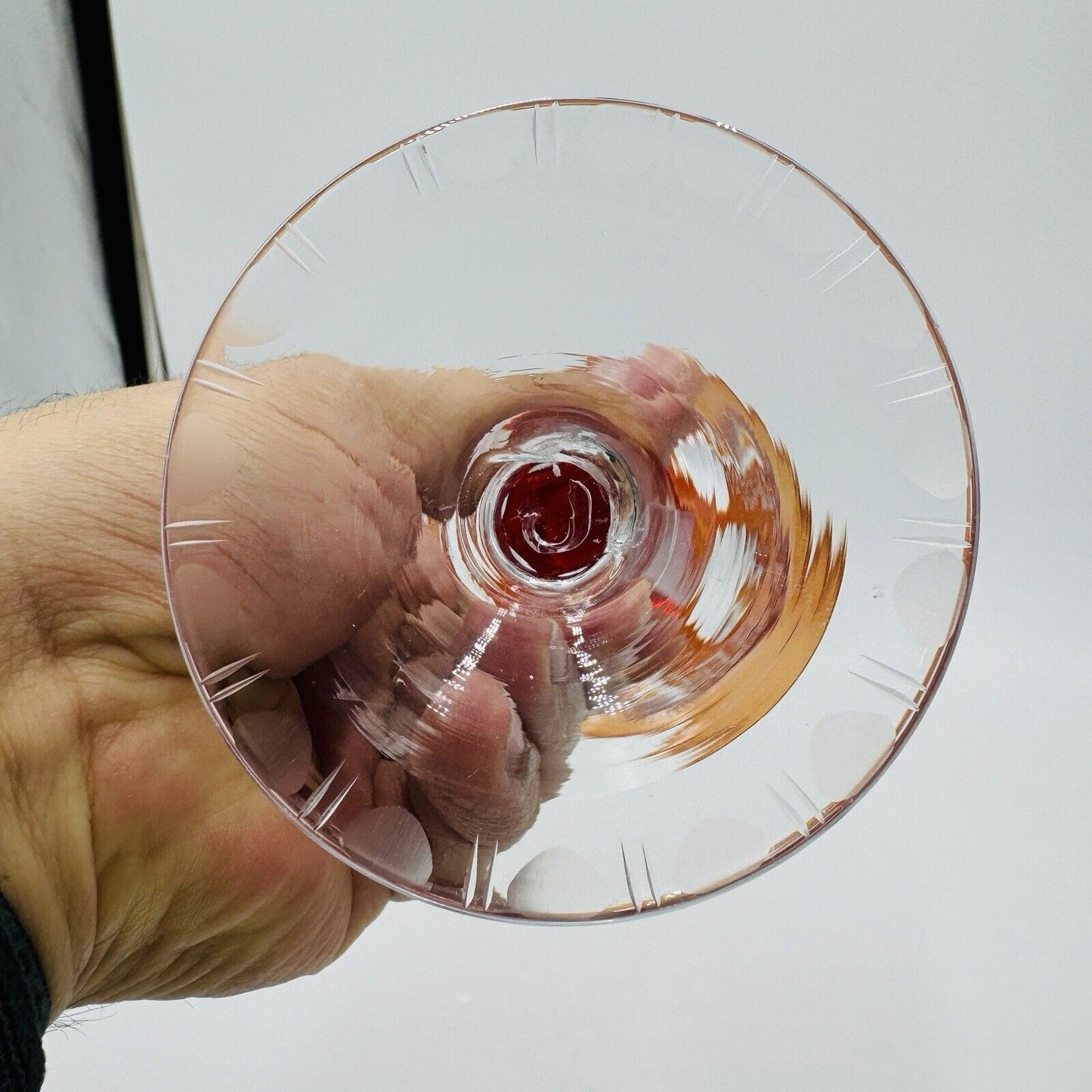 Bohemian crystal cut wine glass orange replacement 8” Vintage Etched