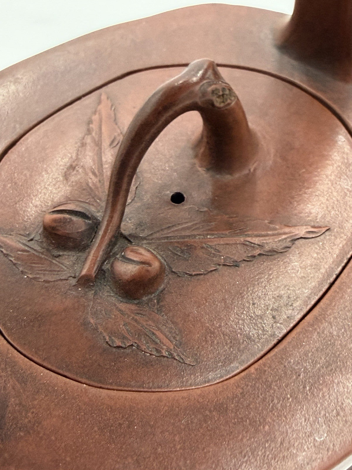 Rare Chinese Yixing Zisha Art Pottery clay teapot branch handle Vintage