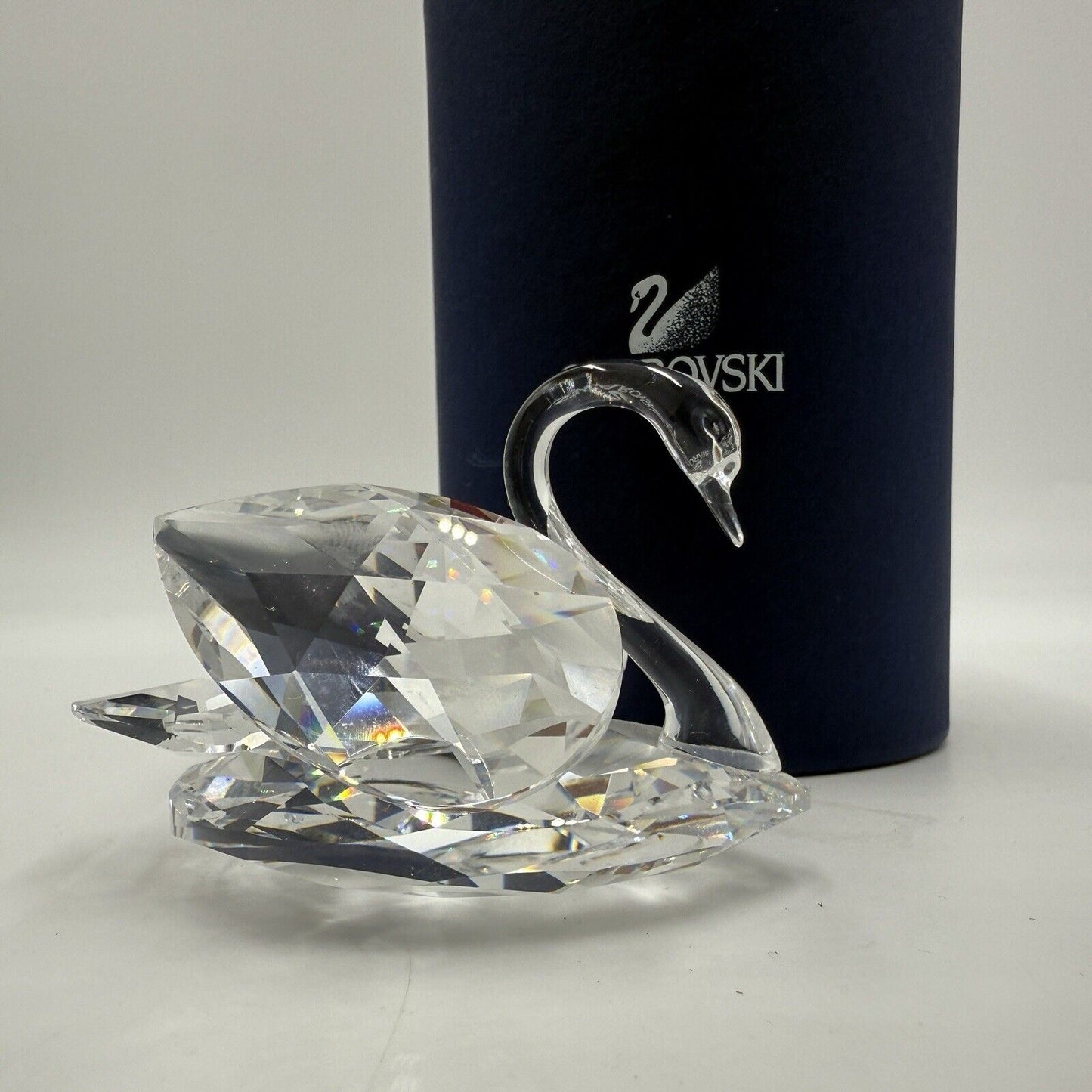 Swarovski Crystal Swan Iridescent Figurine Male 2”x3” Austria W/Box