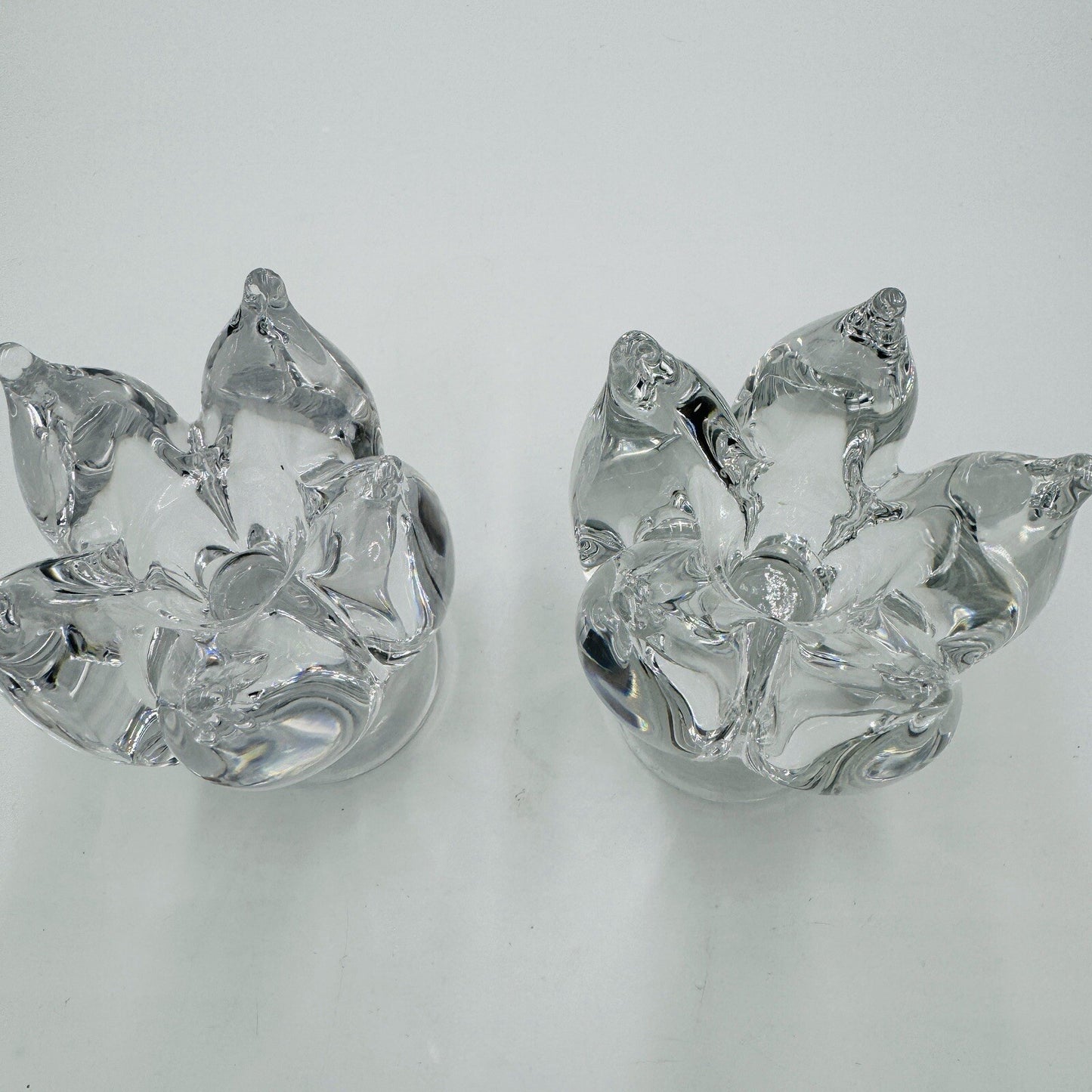 2 Kosta Boda Goran Warff Clear Glass Candlestick Holders 5.25in Signed Vintage