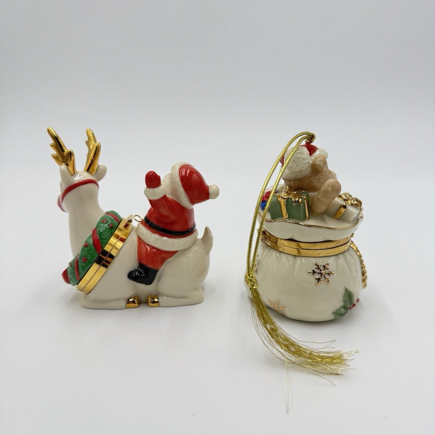 Lenox Porcelain Treasures Collection Christmas Ornaments Santa Sleigh Gift Bag