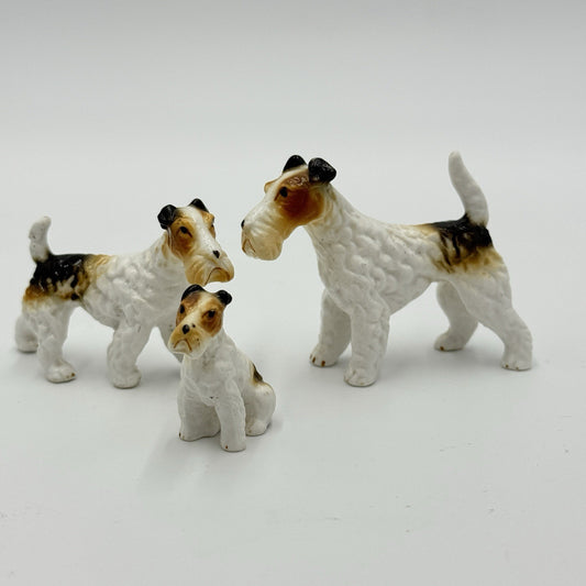 Lot of 3 Vintage Bone China Porcelain Dogs Terriers Family Miniature Japan Set