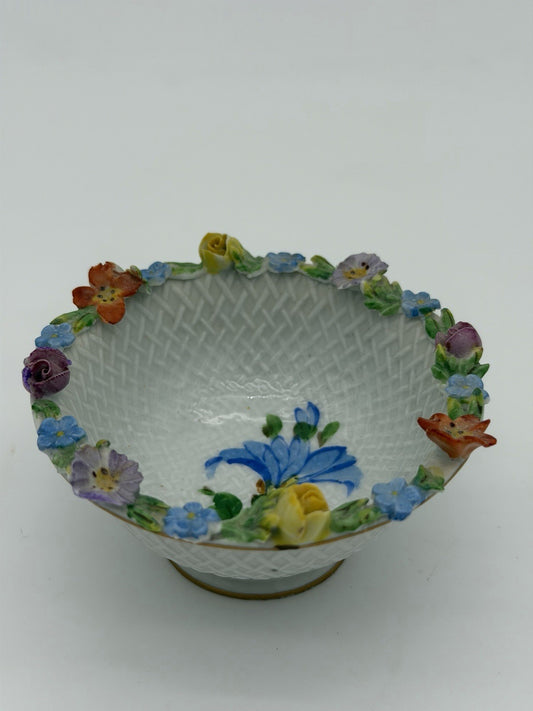 Rare Antique Dresden Porcelain Carl Thieme Flowers Bowl 2”Hx4” Germany Painted
